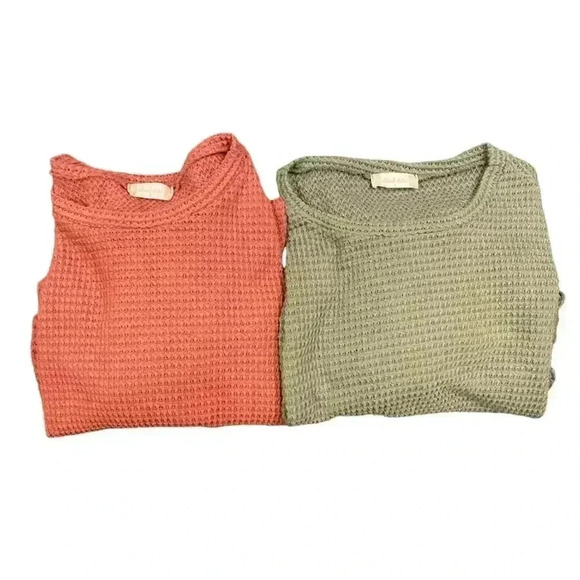 BUNDLE! Set of 2 Alter’d State Waffle Knit Cropped Balloon Sleeve Sweaters SizeS - Picture 1 of 6